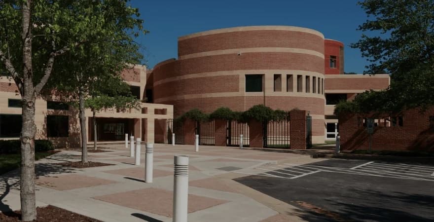 The red-brick rotunda and entrance plaza of the North Carolina Biotechnology Center